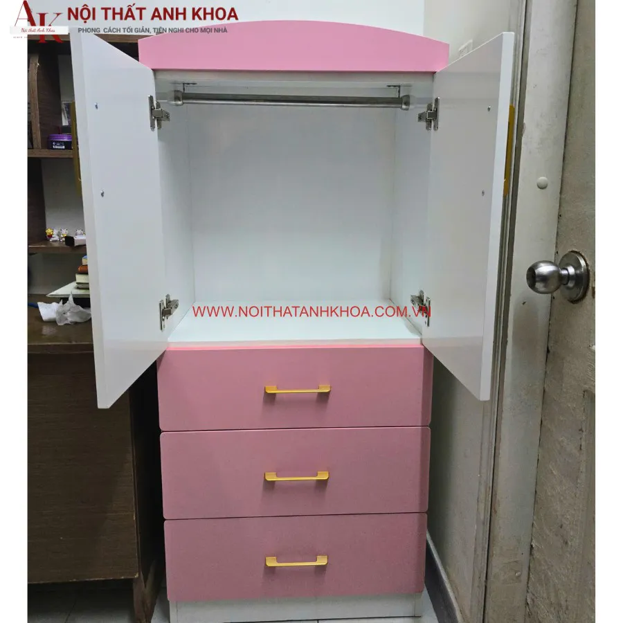 Tủ Áo Trẻ Em Gỗ Công Nghiệp Màu Hồng Phối Trắng Đẹp Giá Rẻ