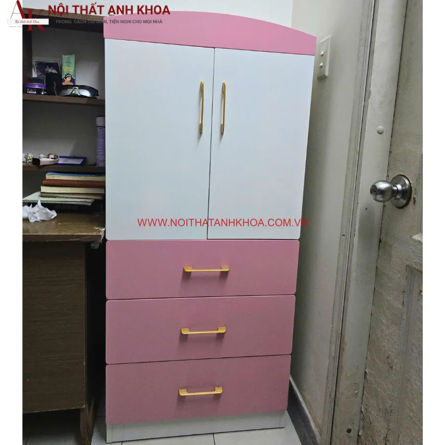 Tủ Áo Trẻ Em Gỗ Công Nghiệp Màu Hồng Phối Trắng Đẹp Giá Rẻ