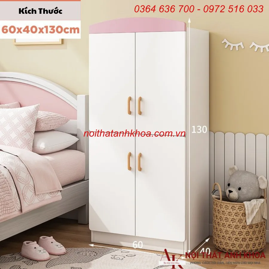 Tủ Áo Trẻ Em Gỗ Công Nghiệp Màu Hồng Phối Trắng Đẹp Giá Rẻ