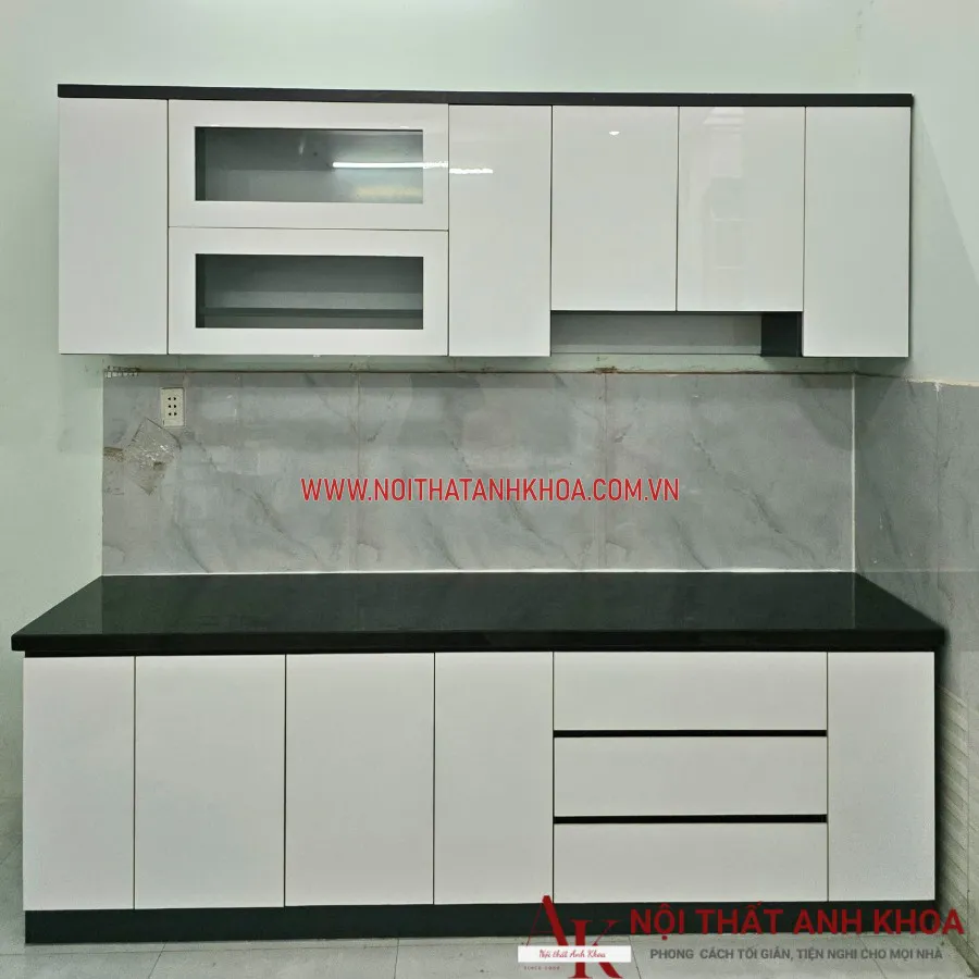 Tủ Bếp Chữ I Gỗ Công Nghiệp Kết Hợp Cánh Acrylic Màu Trắng