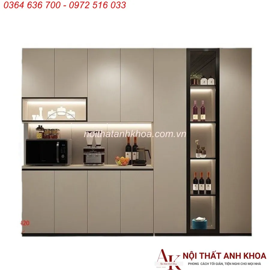 Tủ Bếp Chữ l Kết Hợp Tủ Rượu Gỗ Công Nghiệp Thiết Kế Đẹp Hiện Đại