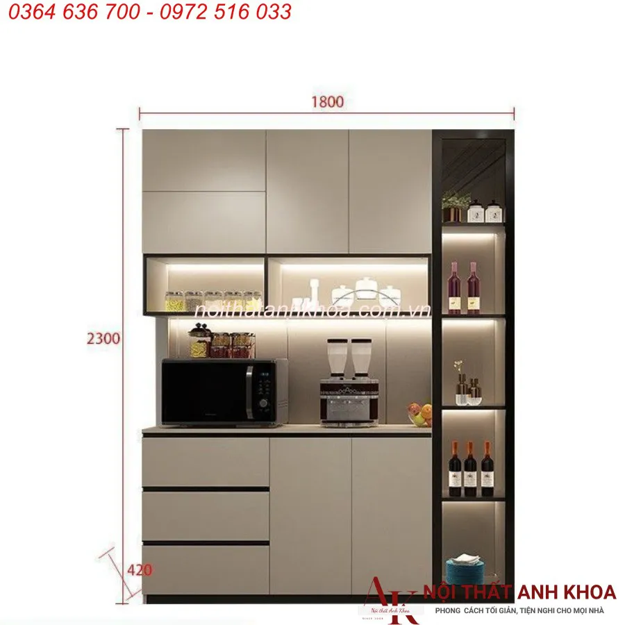 Tủ Bếp Chữ l Kết Hợp Tủ Rượu Gỗ Công Nghiệp Thiết Kế Đẹp Hiện Đại