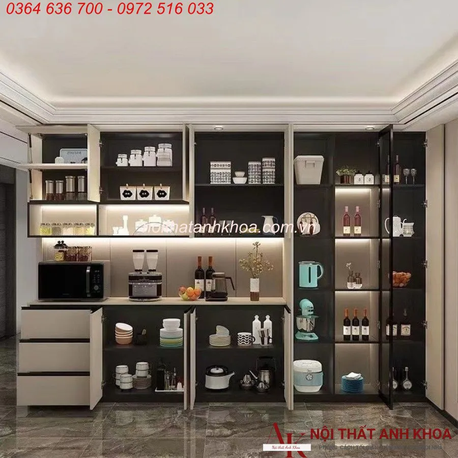 Tủ Bếp Chữ l Kết Hợp Tủ Rượu Gỗ Công Nghiệp Thiết Kế Đẹp Hiện Đại