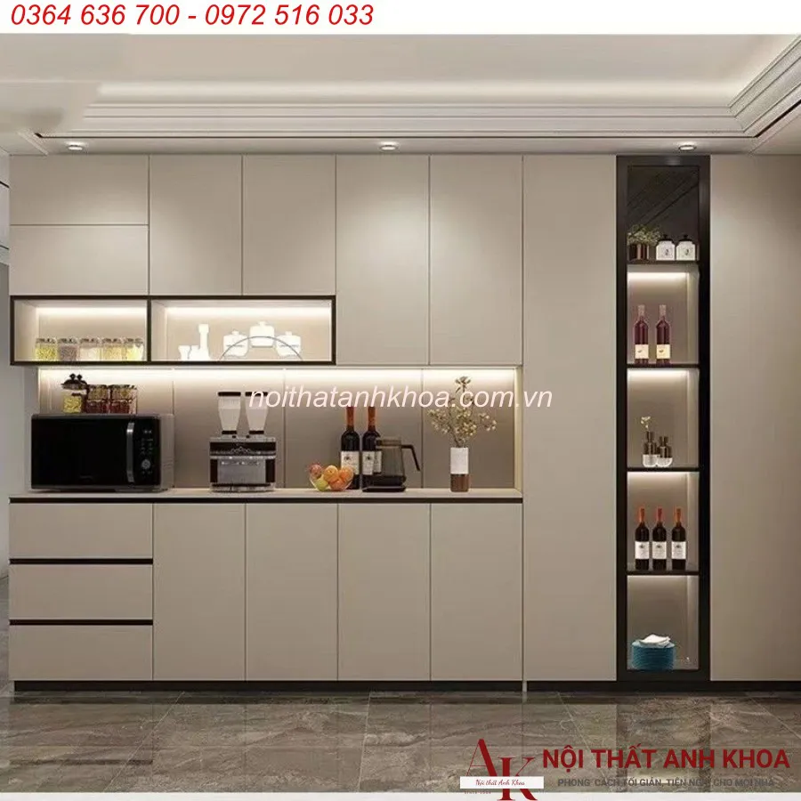 Tủ Bếp Chữ l Kết Hợp Tủ Rượu Gỗ Công Nghiệp Thiết Kế Đẹp Hiện Đại