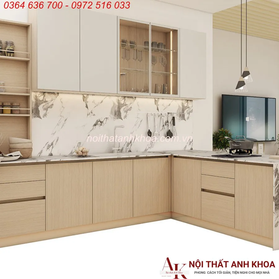 Tủ Bếp Chữ L Gỗ Công Nghiệp Đẹp Sang Trọng Hiện Đại
