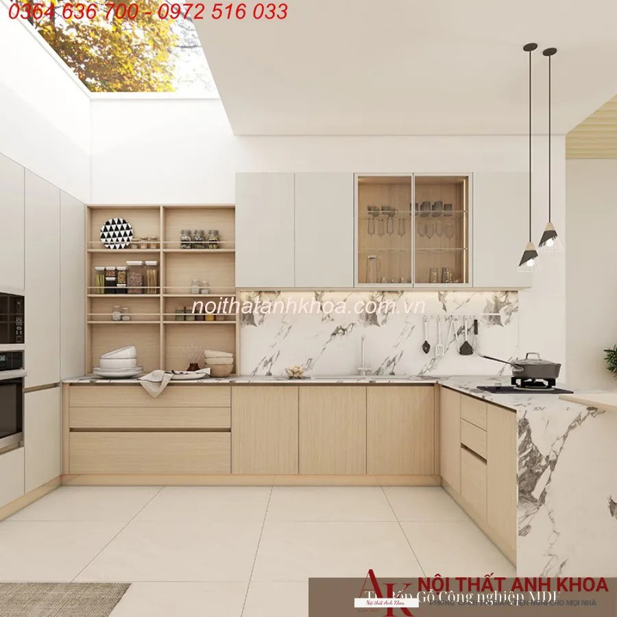 Tủ Bếp Chữ L Gỗ Công Nghiệp Đẹp Sang Trọng Hiện Đại