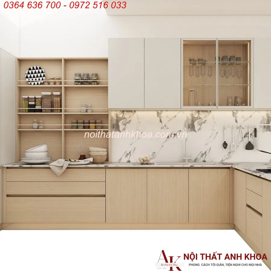 Tủ Bếp Chữ L Gỗ Công Nghiệp Đẹp Sang Trọng Hiện Đại