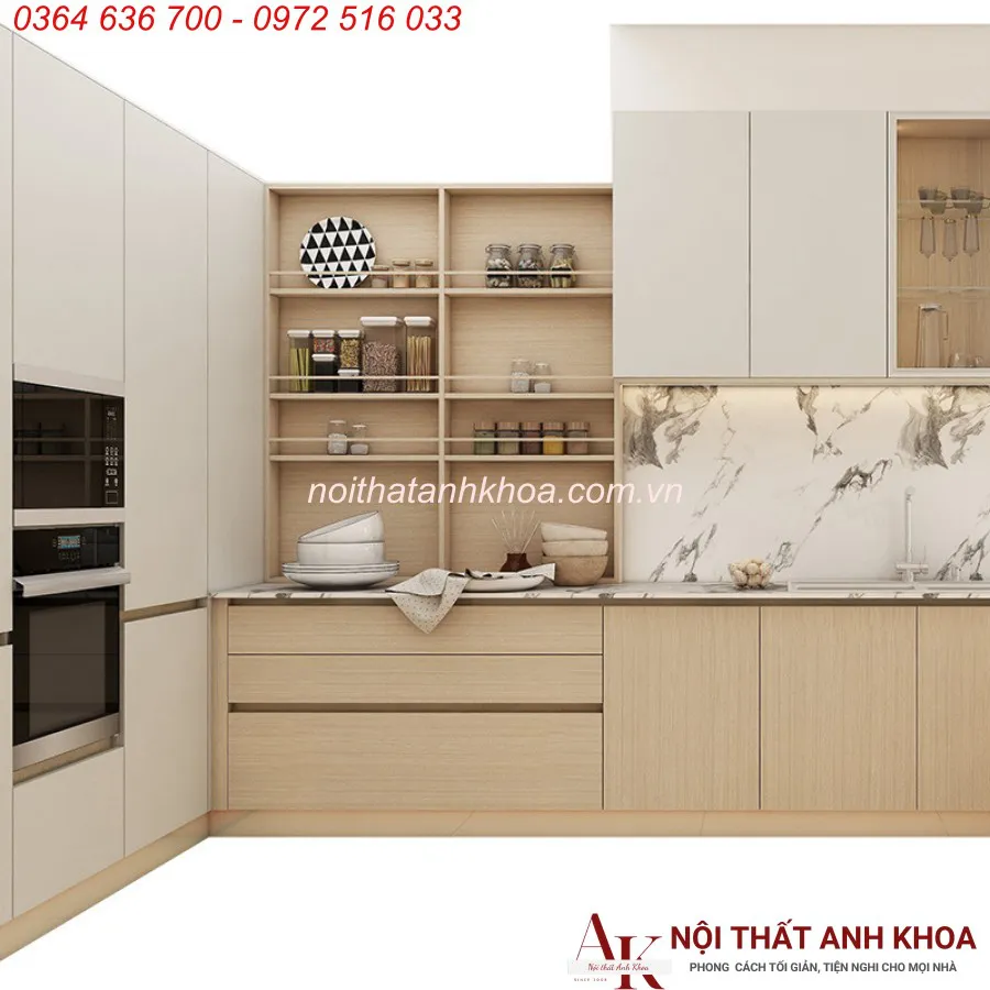 Tủ Bếp Chữ L Gỗ Công Nghiệp Đẹp Sang Trọng Hiện Đại