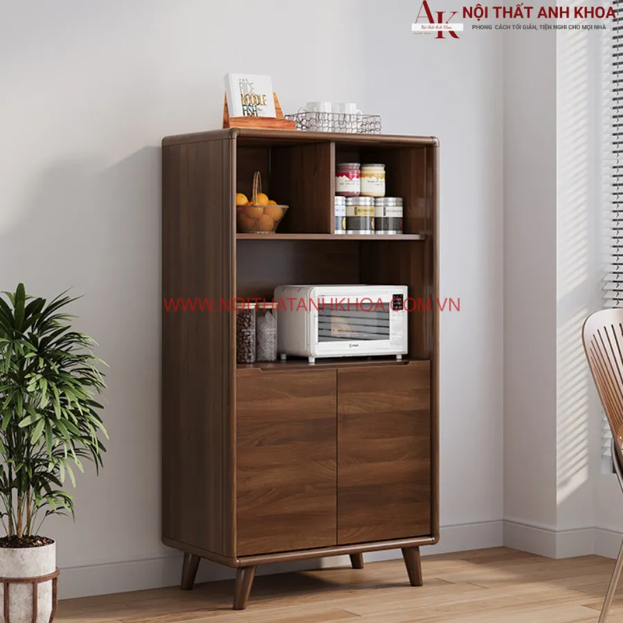 Tủ Bếp Đa Năng Màu Óc Chó Kết Hợp Cánh Kính