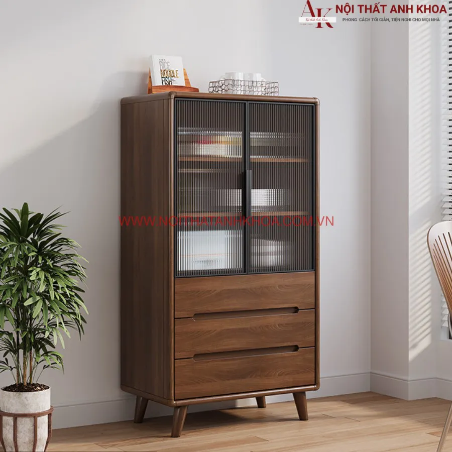 Tủ Bếp Đa Năng Màu Óc Chó Kết Hợp Cánh Kính
