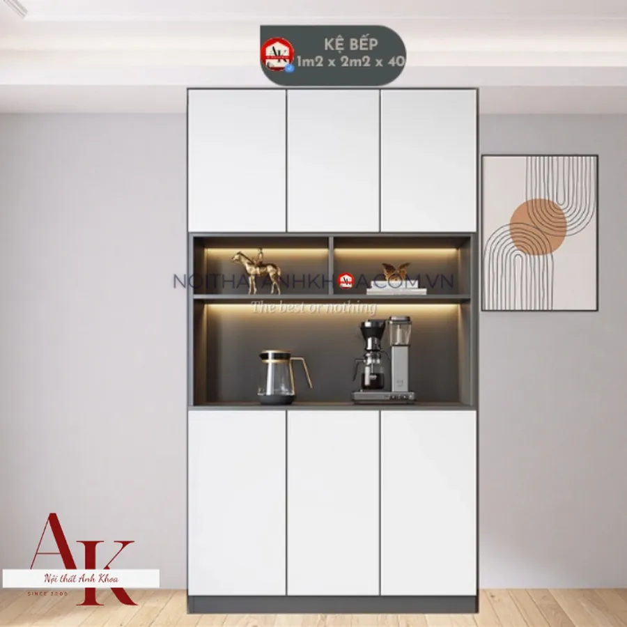 Tủ Bếp Cánh Kính Gỗ Công Nghiệp MDF Đẹp Sang Trọng Sắc Nét