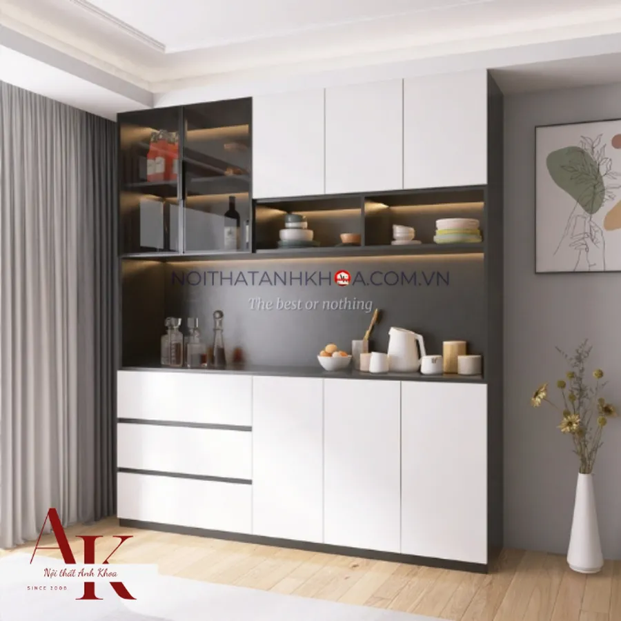 Tủ Bếp Cánh Kính Gỗ Công Nghiệp MDF Đẹp Sang Trọng Sắc Nét