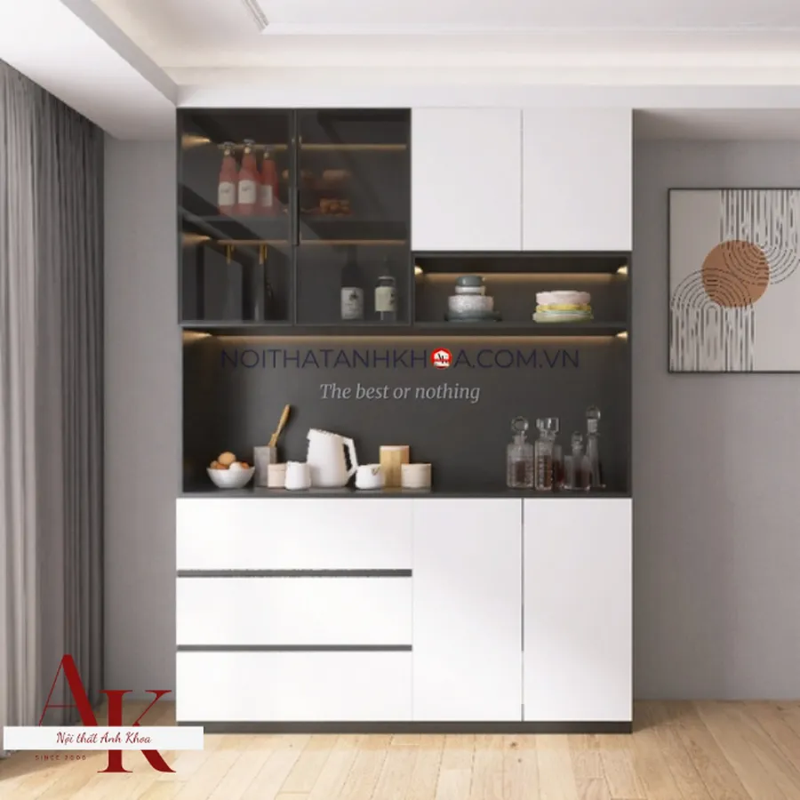 Tủ Bếp Cánh Kính Gỗ Công Nghiệp MDF Đẹp Sang Trọng Sắc Nét