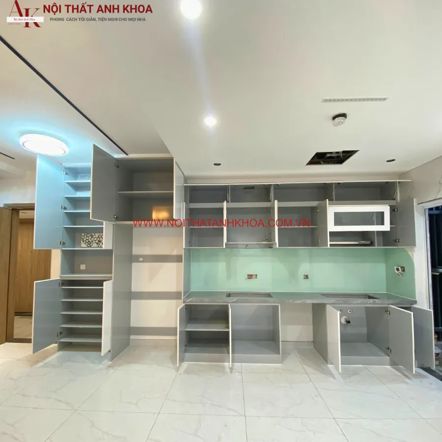 Tủ Bếp Gỗ Công Nghiệp Kết Hợp Cánh Acrylic Cao Cấp