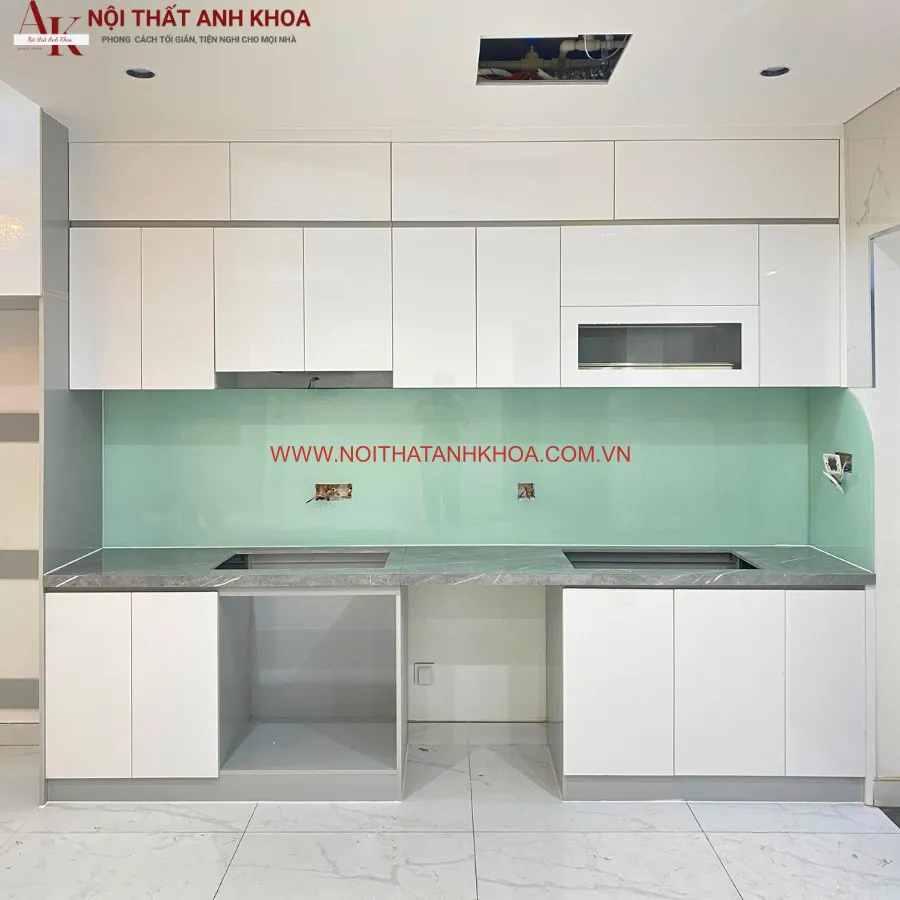 Tủ Bếp Gỗ Công Nghiệp Kết Hợp Cánh Acrylic Cao Cấp