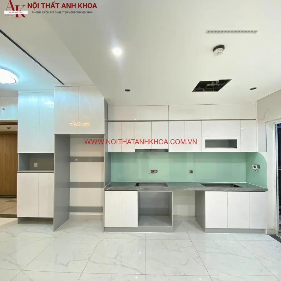 Tủ Bếp Gỗ Công Nghiệp Kết Hợp Cánh Acrylic Cao Cấp