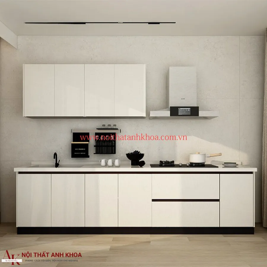 Tủ Bếp Gỗ Công Nghiệp Màu Trắng Kháng Ẩm Tốt