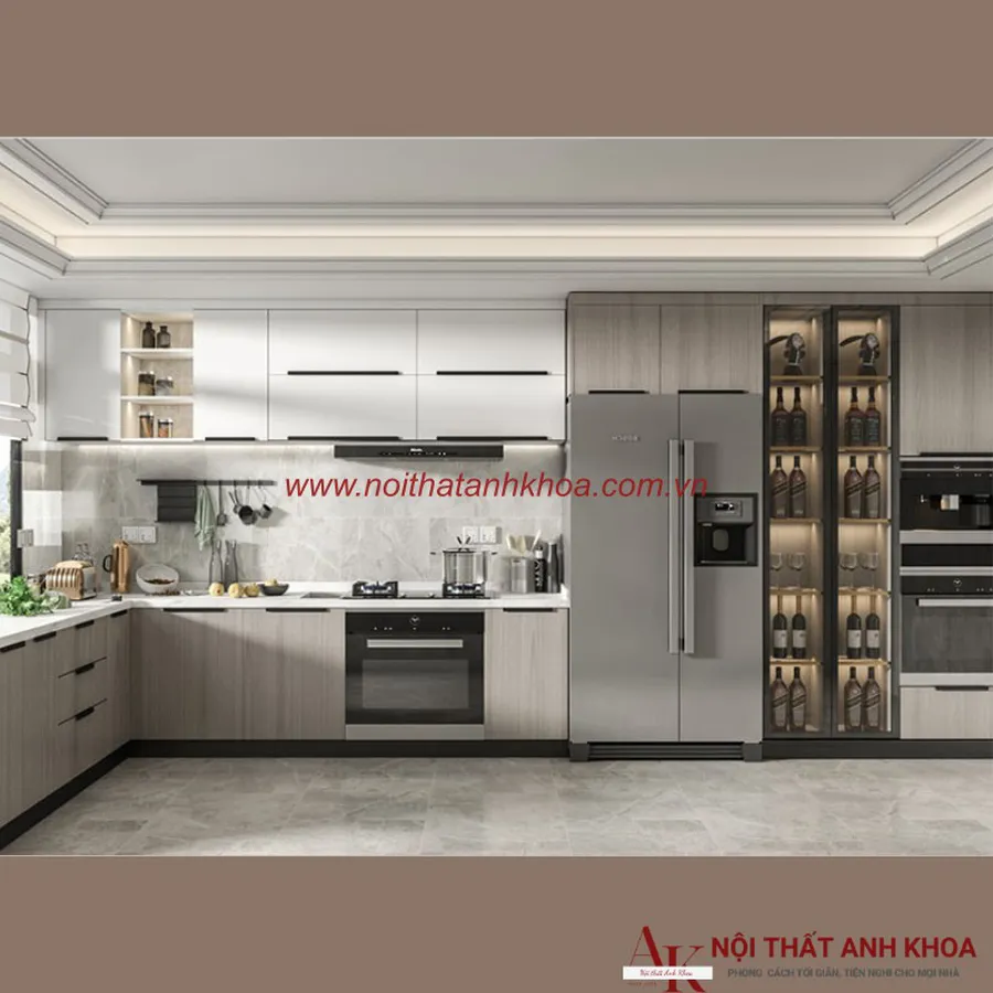 Tủ Bếp Hiện Đại Gỗ Công Nghiệp MDF Phủ Melamine Mang Phong Cách Hiện Đại