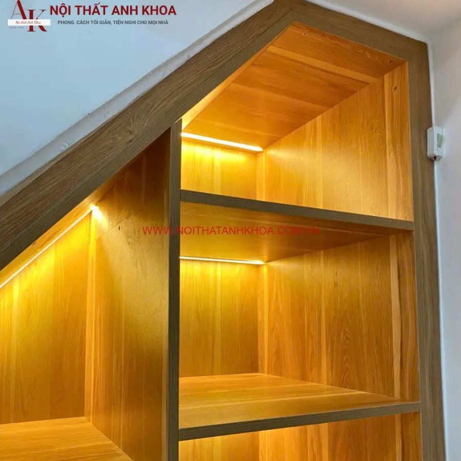 Tủ Cầu Thang Gỗ Công Nghiệp Có Led Sang Trọng