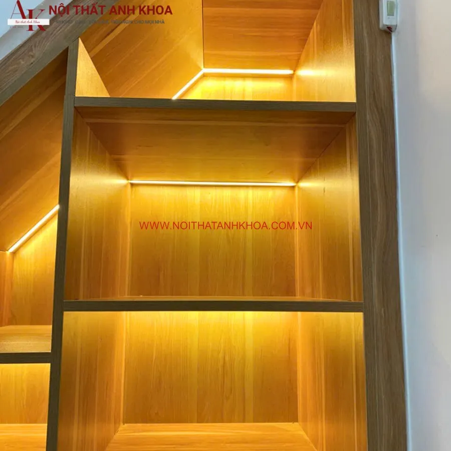 Tủ Cầu Thang Gỗ Công Nghiệp Có Led Sang Trọng