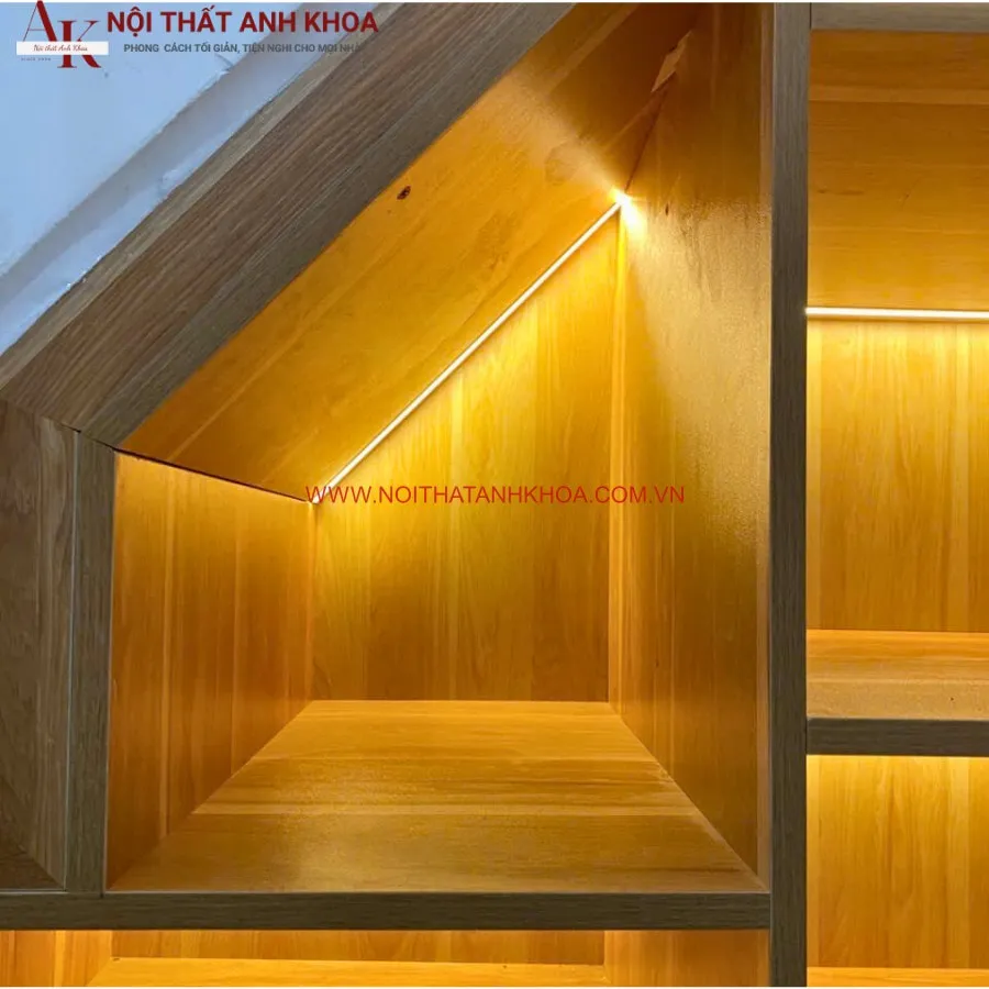 Tủ Cầu Thang Gỗ Công Nghiệp Có Led Sang Trọng