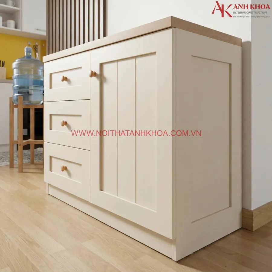 Tủ Chén Gỗ Công Nghiệp Màu Kem Đẹp Hiện Đại