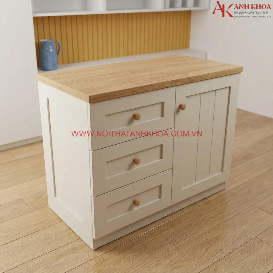 Tủ Chén Gỗ Công Nghiệp Màu Kem Đẹp Hiện Đại