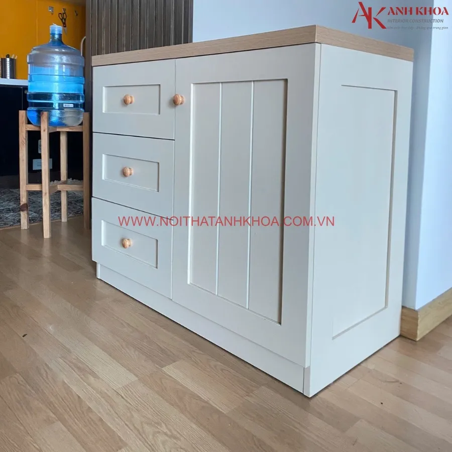 Tủ Chén Gỗ Công Nghiệp Màu Kem Đẹp Hiện Đại
