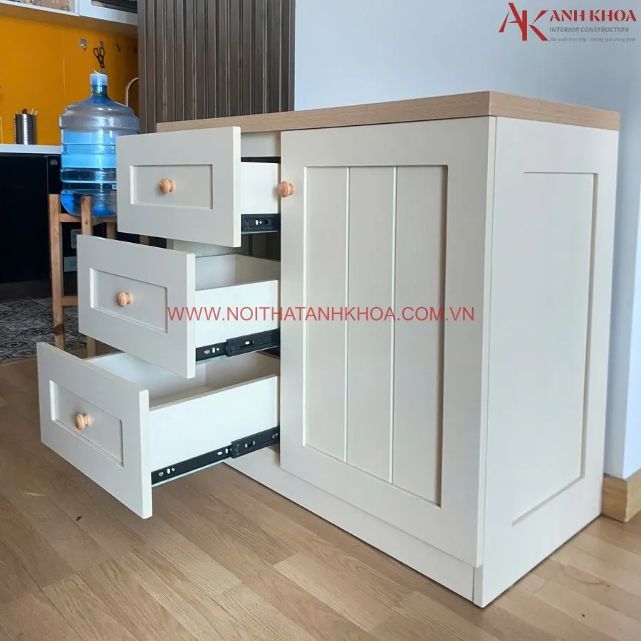 Tủ Chén Gỗ Công Nghiệp Màu Kem Đẹp Hiện Đại
