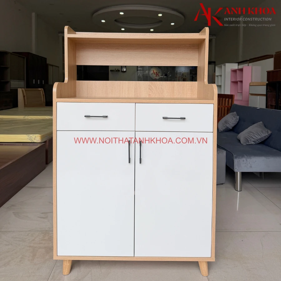 Tủ Kệ Bếp Đa Năng Gỗ Công Nghiệp Màu Gỗ Phối Cánh Trắng