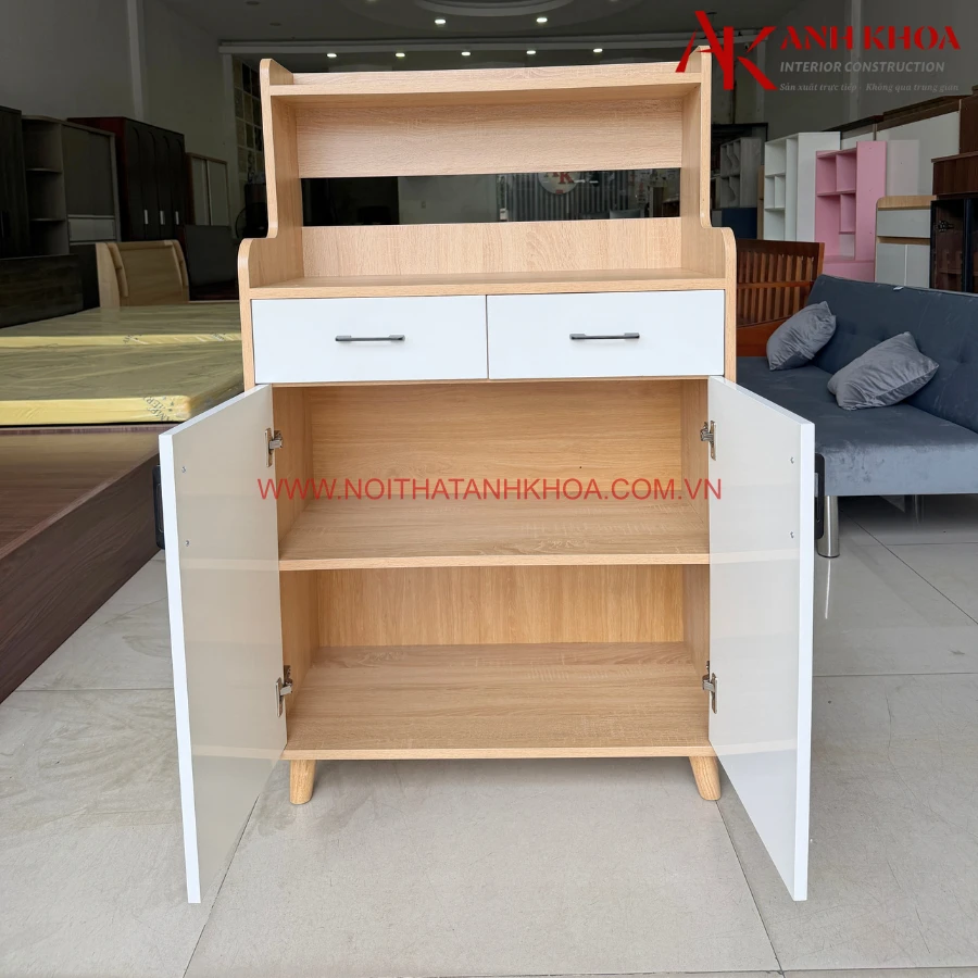 Tủ Kệ Bếp Đa Năng Gỗ Công Nghiệp Màu Gỗ Phối Cánh Trắng