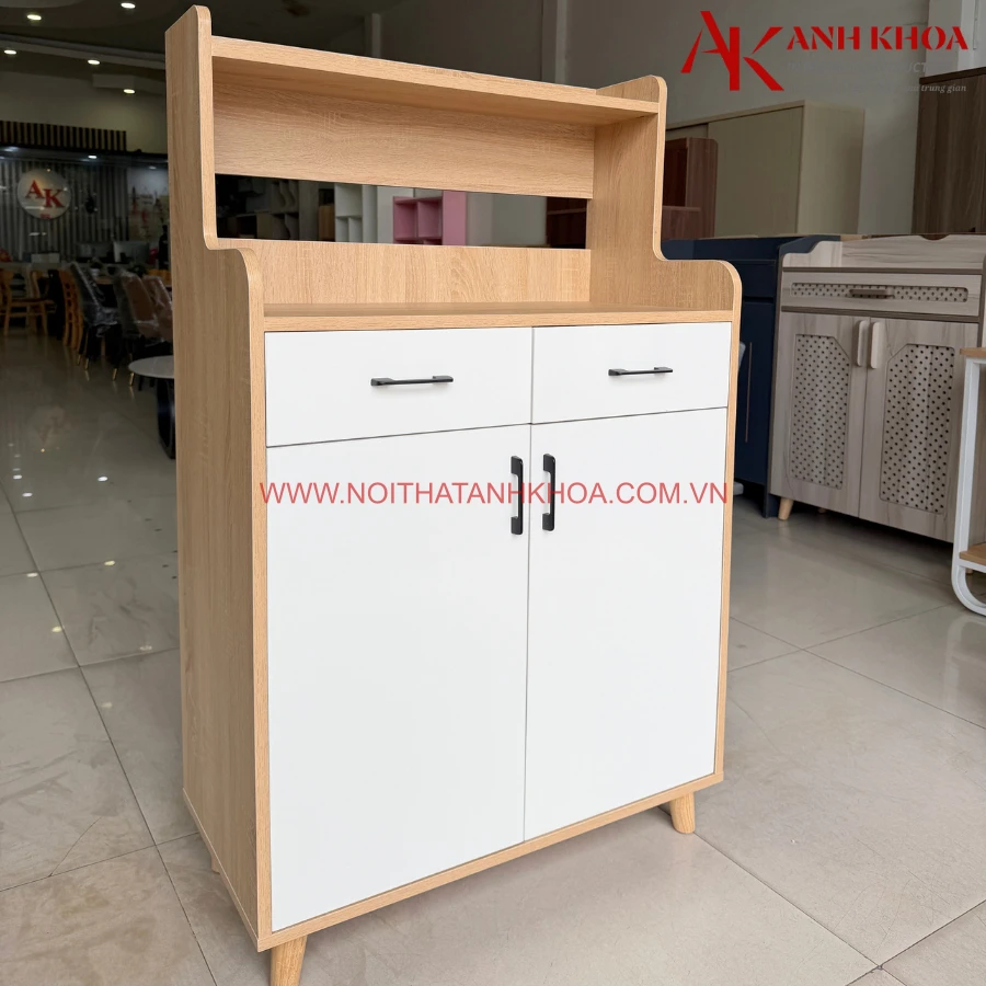 Tủ Kệ Bếp Đa Năng Gỗ Công Nghiệp Màu Gỗ Phối Cánh Trắng
