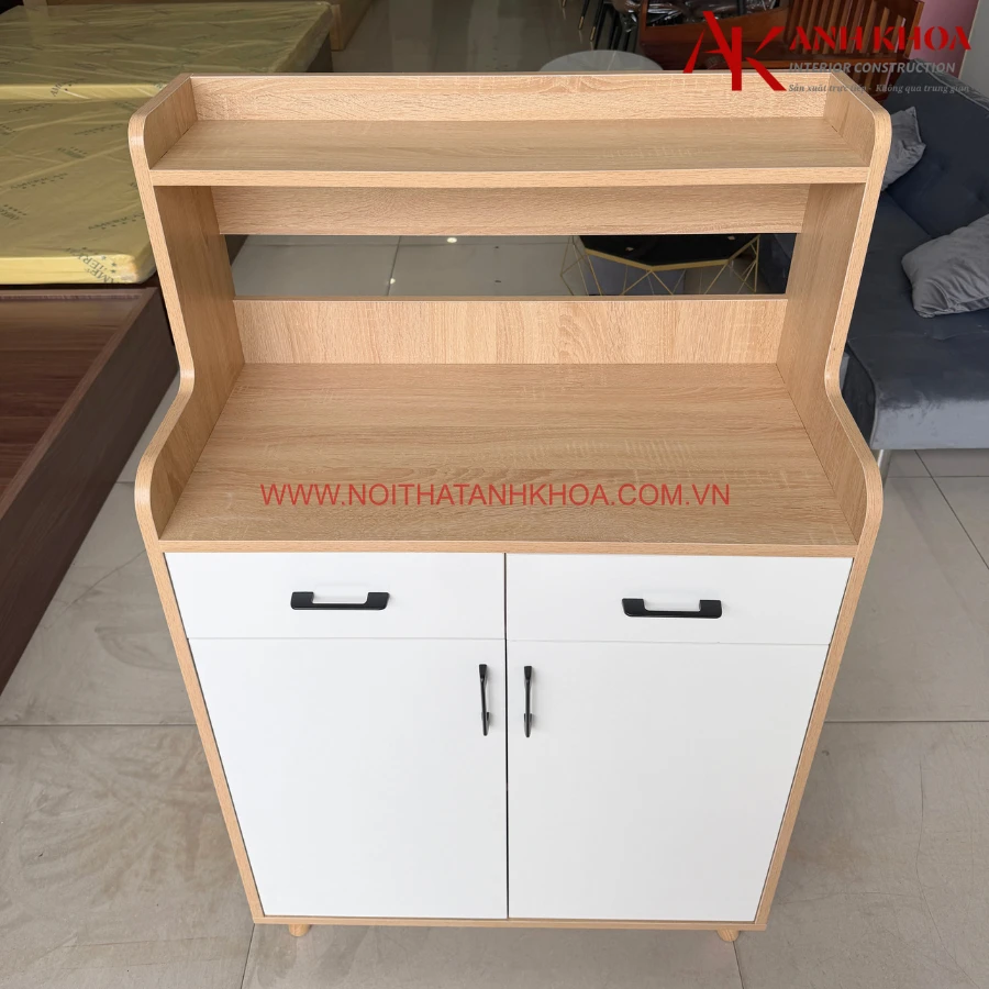 Tủ Kệ Bếp Đa Năng Gỗ Công Nghiệp Màu Gỗ Phối Cánh Trắng