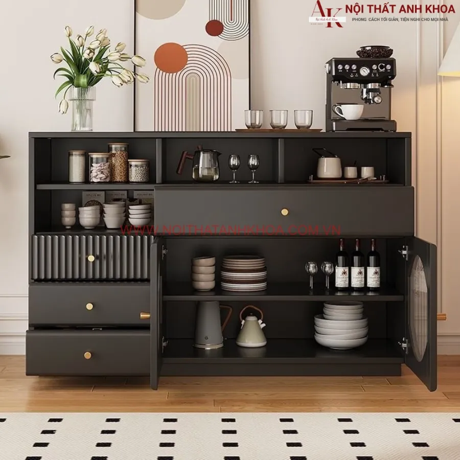 Tủ Đa Năng Nhà Bếp Gỗ Công Nghiệp Màu Đen