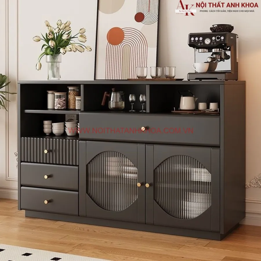 Tủ Đa Năng Nhà Bếp Gỗ Công Nghiệp Màu Đen