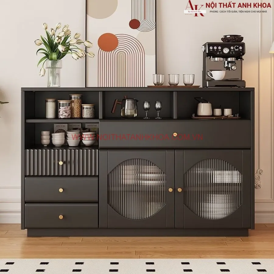 Tủ Đa Năng Nhà Bếp Gỗ Công Nghiệp Màu Đen