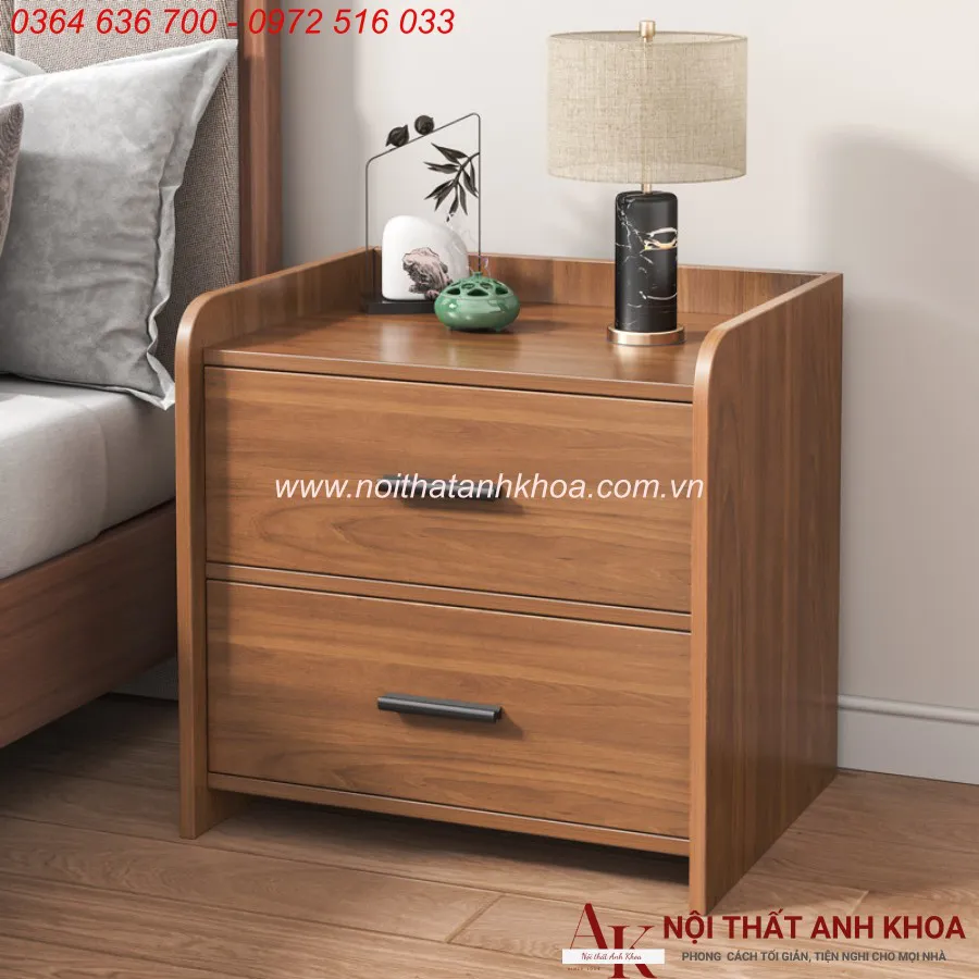 Tủ Đầu Giường 2 Ngăn Màu Nâu Vân Gỗ Đẹp