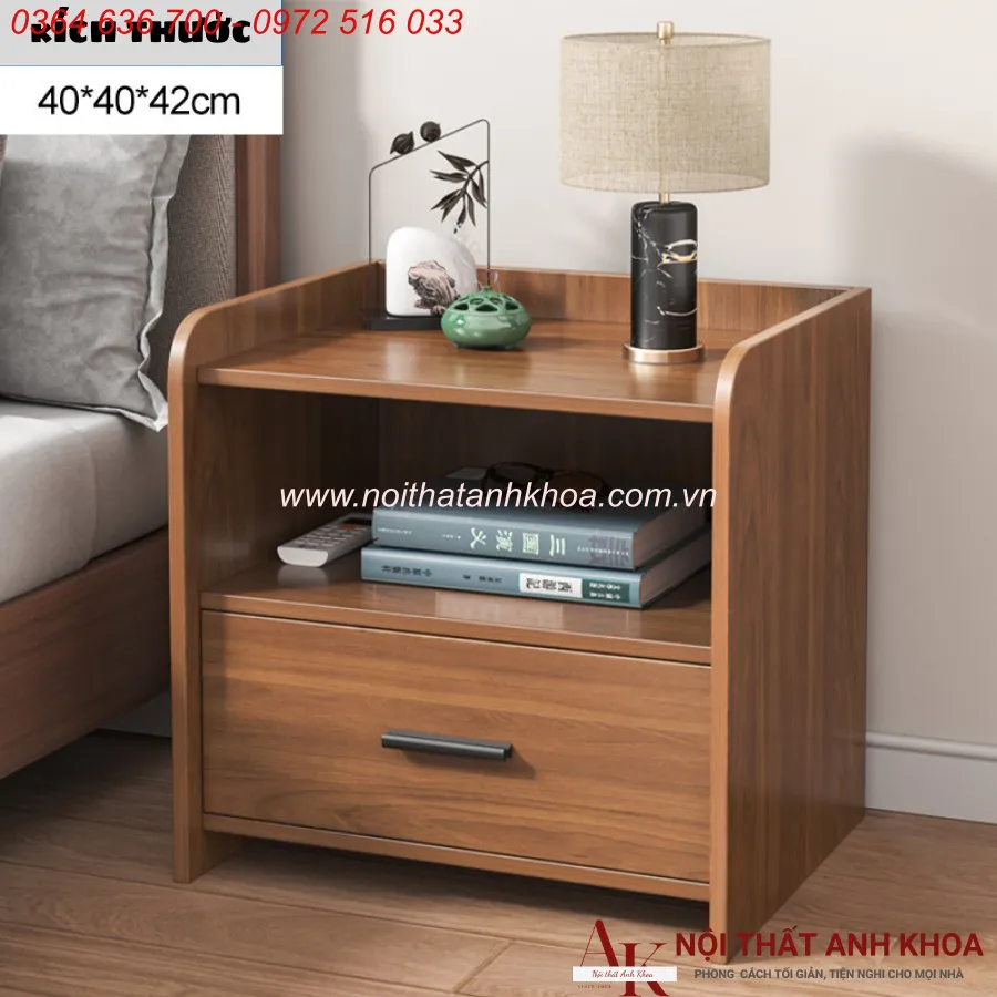 Tủ Đầu Giường 2 Ngăn Màu Nâu Vân Gỗ Đẹp