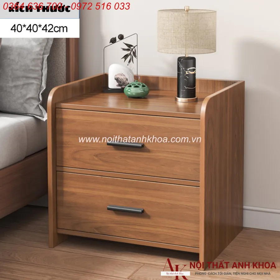 Tủ Đầu Giường 2 Ngăn Màu Nâu Vân Gỗ Đẹp