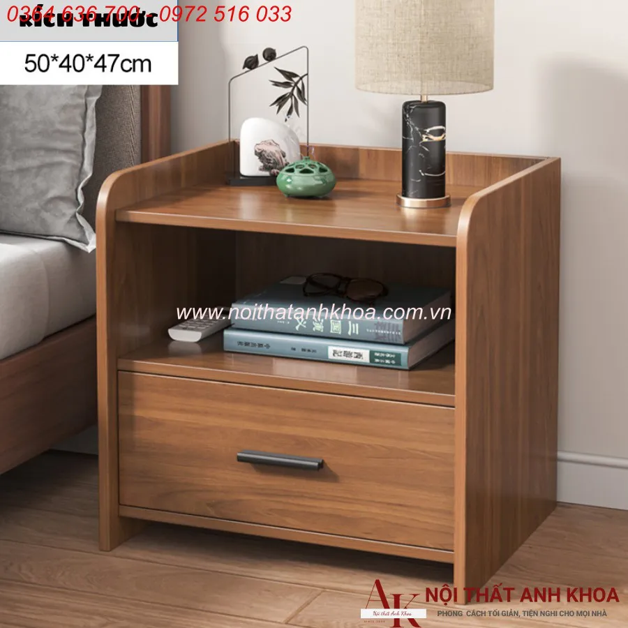 Tủ Đầu Giường 2 Ngăn Màu Nâu Vân Gỗ Đẹp