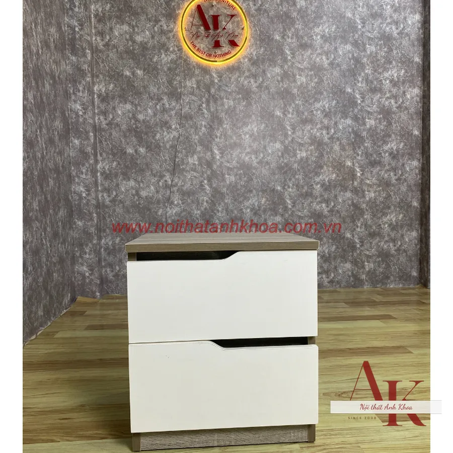 Tủ Đầu Giường Gỗ Công Nghiệp Mdf Màu Xám Vân Gỗ Phối Trắng Hiện Đại