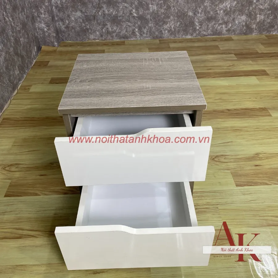 Tủ Đầu Giường Gỗ Công Nghiệp Mdf Màu Xám Vân Gỗ Phối Trắng Hiện Đại