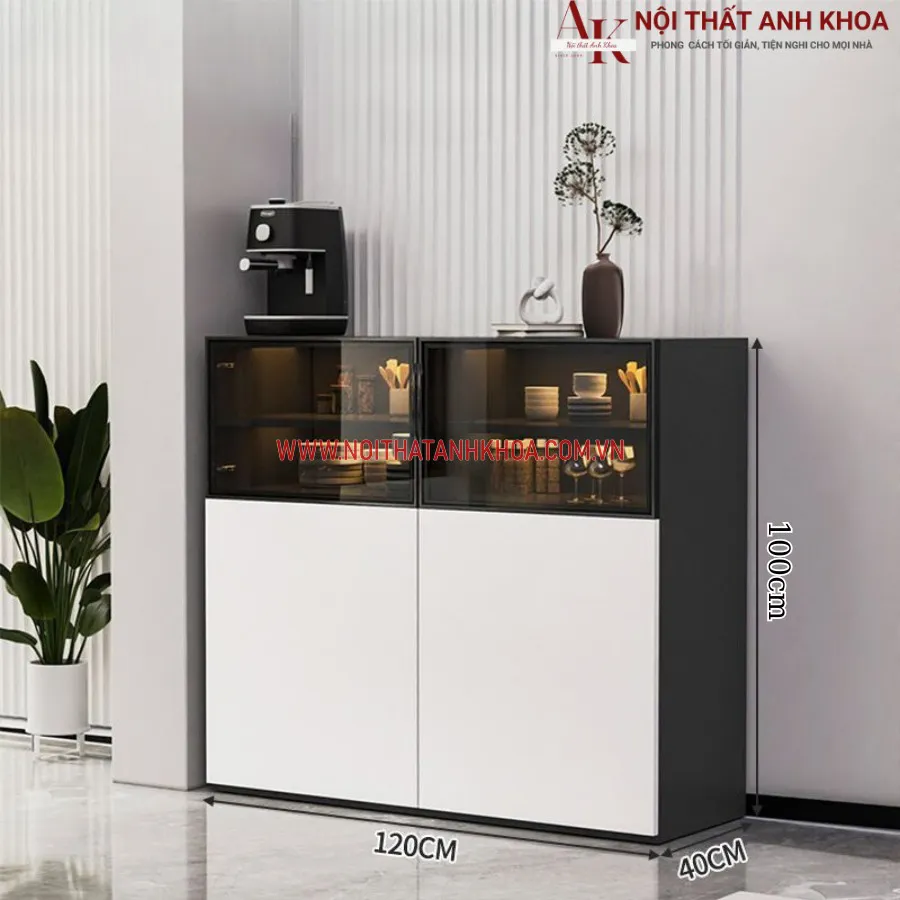 Tủ Để Chén Bát Gỗ Công Nghiệp Kết Hợp Cánh Kính Sang Trọng