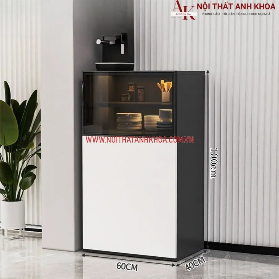 Tủ Để Chén Bát Gỗ Công Nghiệp Kết Hợp Cánh Kính Sang Trọng