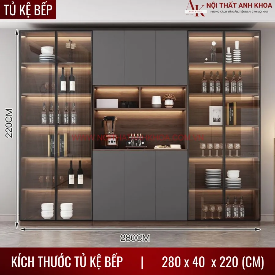 Tủ Để Đồ Nhà Bếp Gỗ Công Nghiệp Cánh Kính