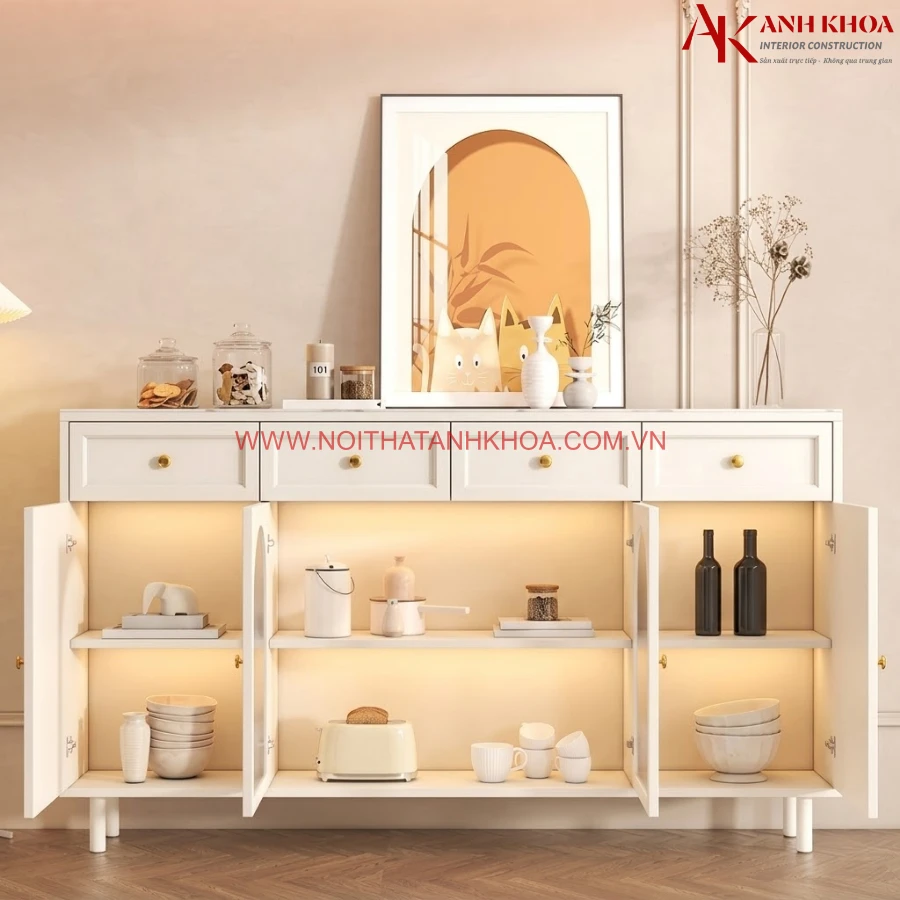 Tủ Để Đồ Nhà Bếp Màu Trắng Gỗ MDF Chất Lượng