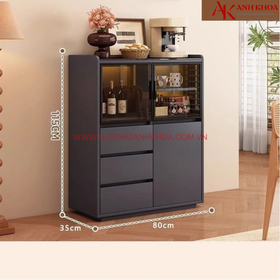 Tủ Để Nhà Bếp Gỗ MDF Phối Cánh kính