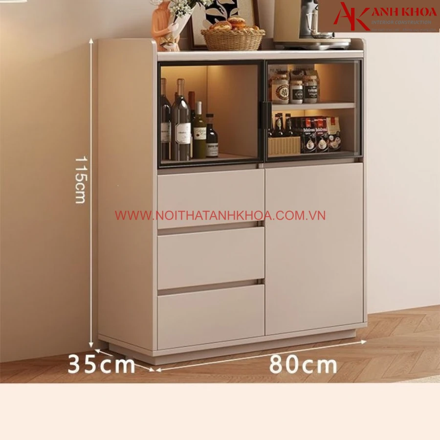 Tủ Để Nhà Bếp Gỗ MDF Phối Cánh kính