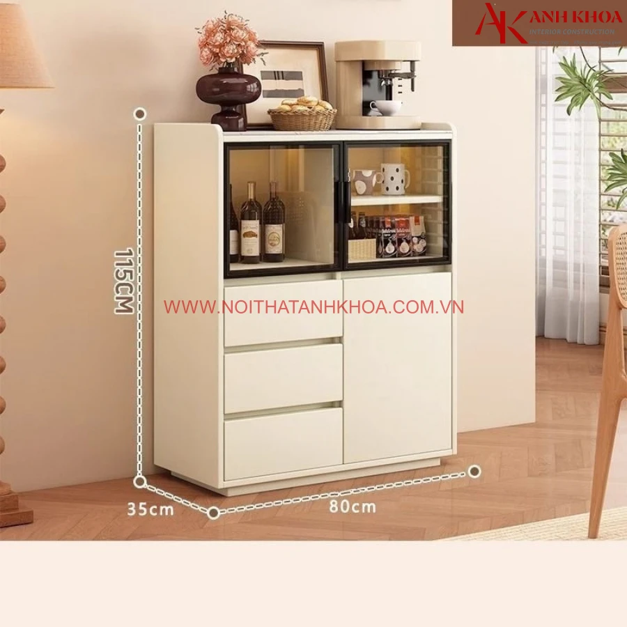 Tủ Để Nhà Bếp Gỗ MDF Phối Cánh kính