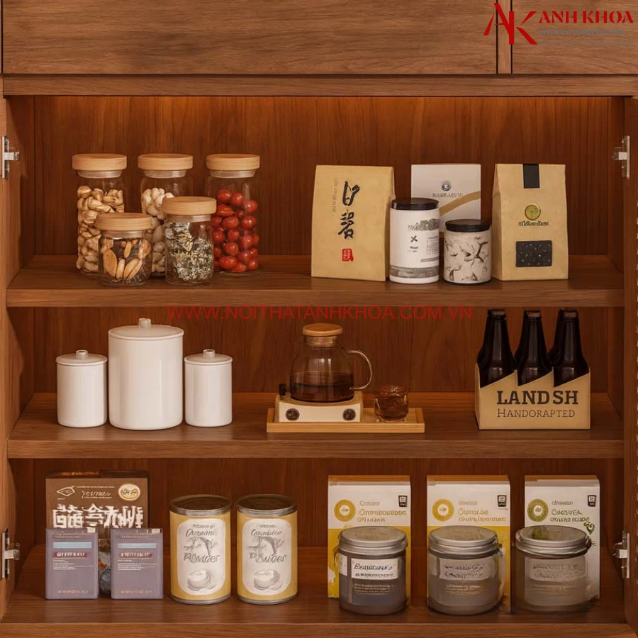 Tủ Đựng Đồ Khô Gỗ MDF Phối Cánh Đan Mây